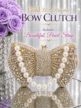 NEW Bow Clutch Purse Sparkling Bling Crystal Rhinestone Bag With Pearl Strap